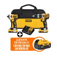 Combo Dewalt Inalámbrico DCK287D2-K13: Taladro Percutor DCD796 + Atornillador de Impacto + Bateria 5.0Ah + Cargador