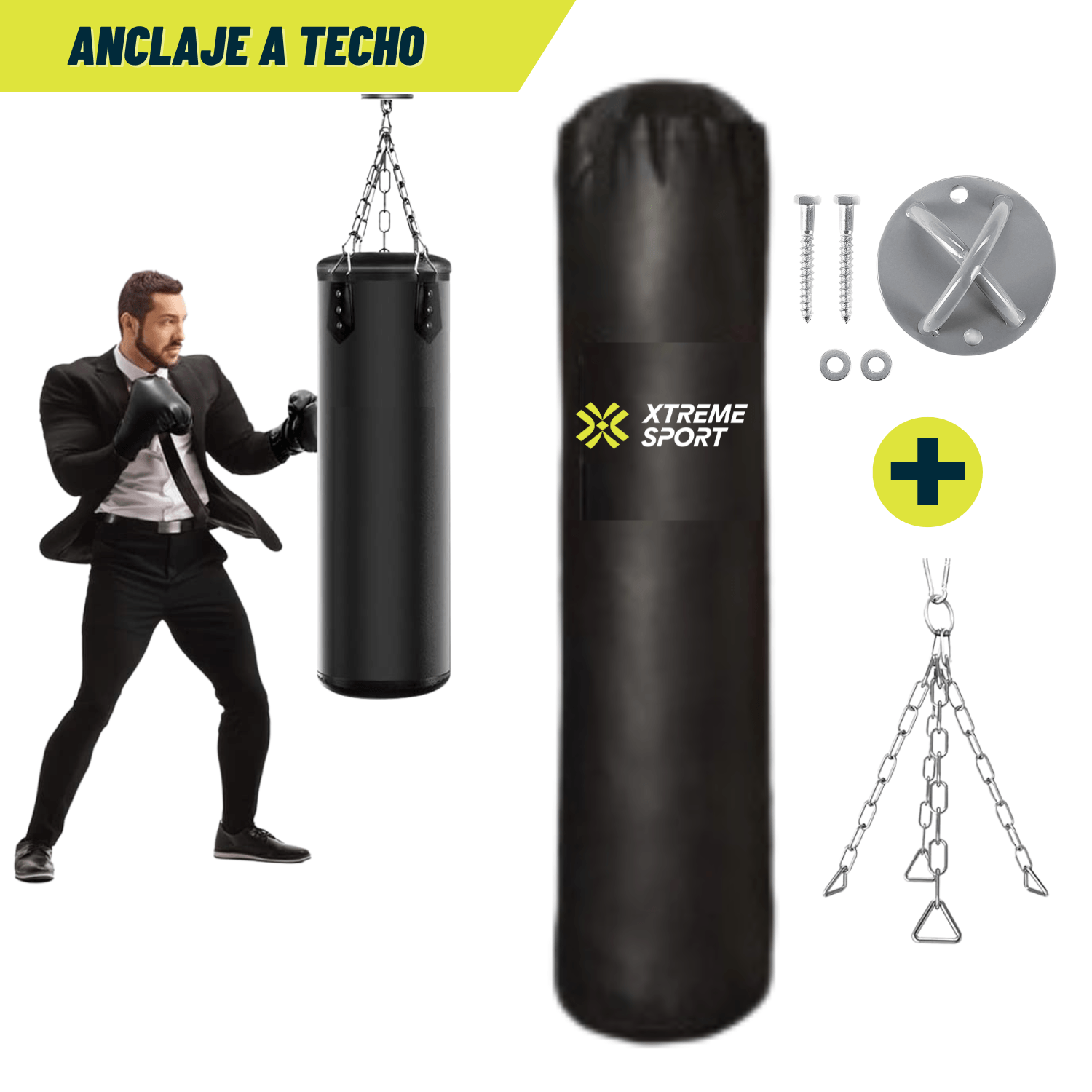 Saco de Boxeo con Cadena y Anclaje de Techo
