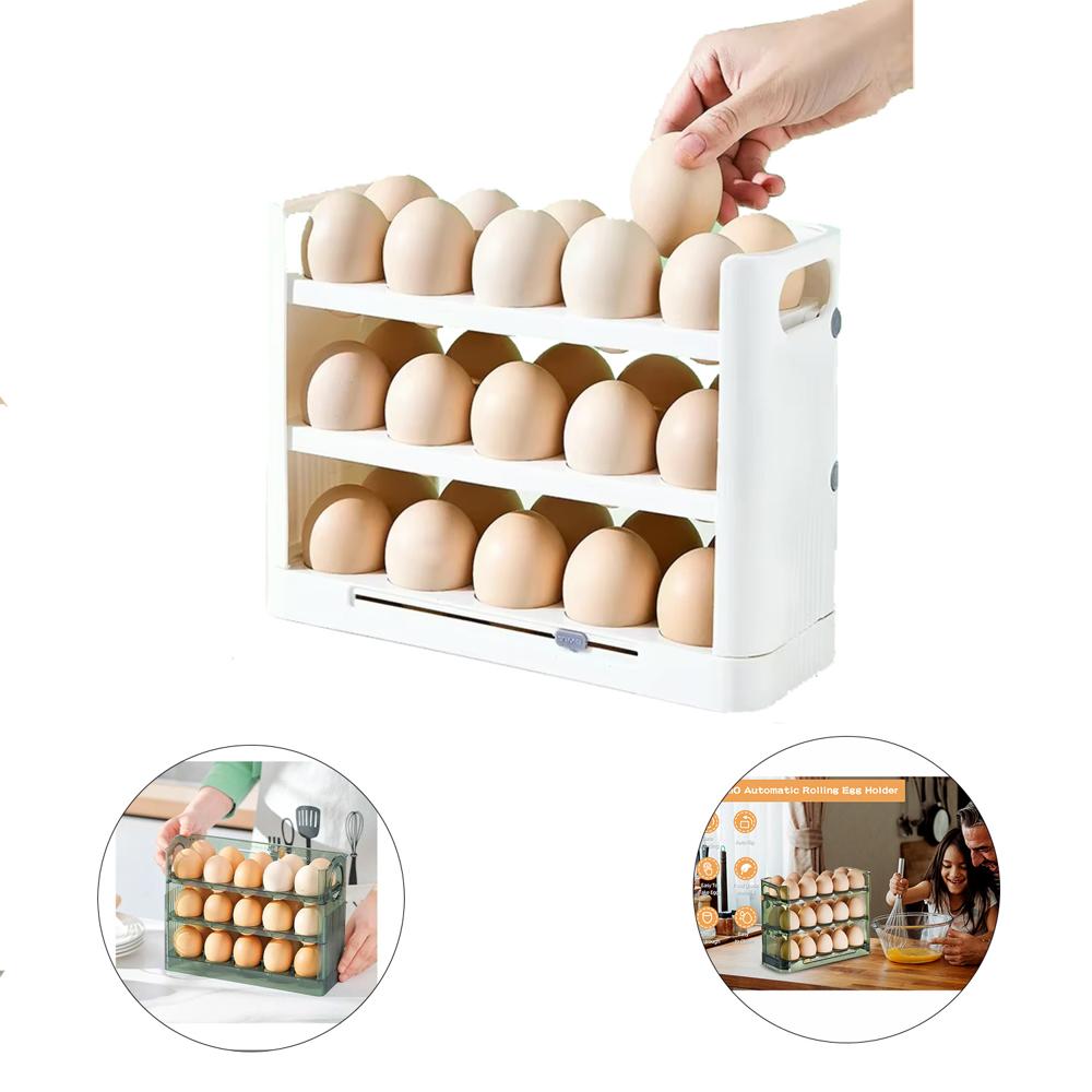 Organizador de huevos, 3 niveles con capacidad para 30 unidades -Blanco