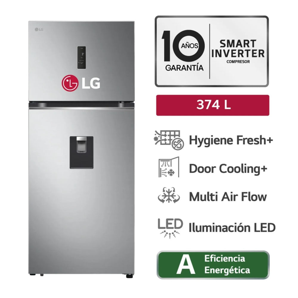 Refrigeradora Top Freezer No Frost Hygiene Fresh Dooling LG GT37SGP 374 Lts Plateado