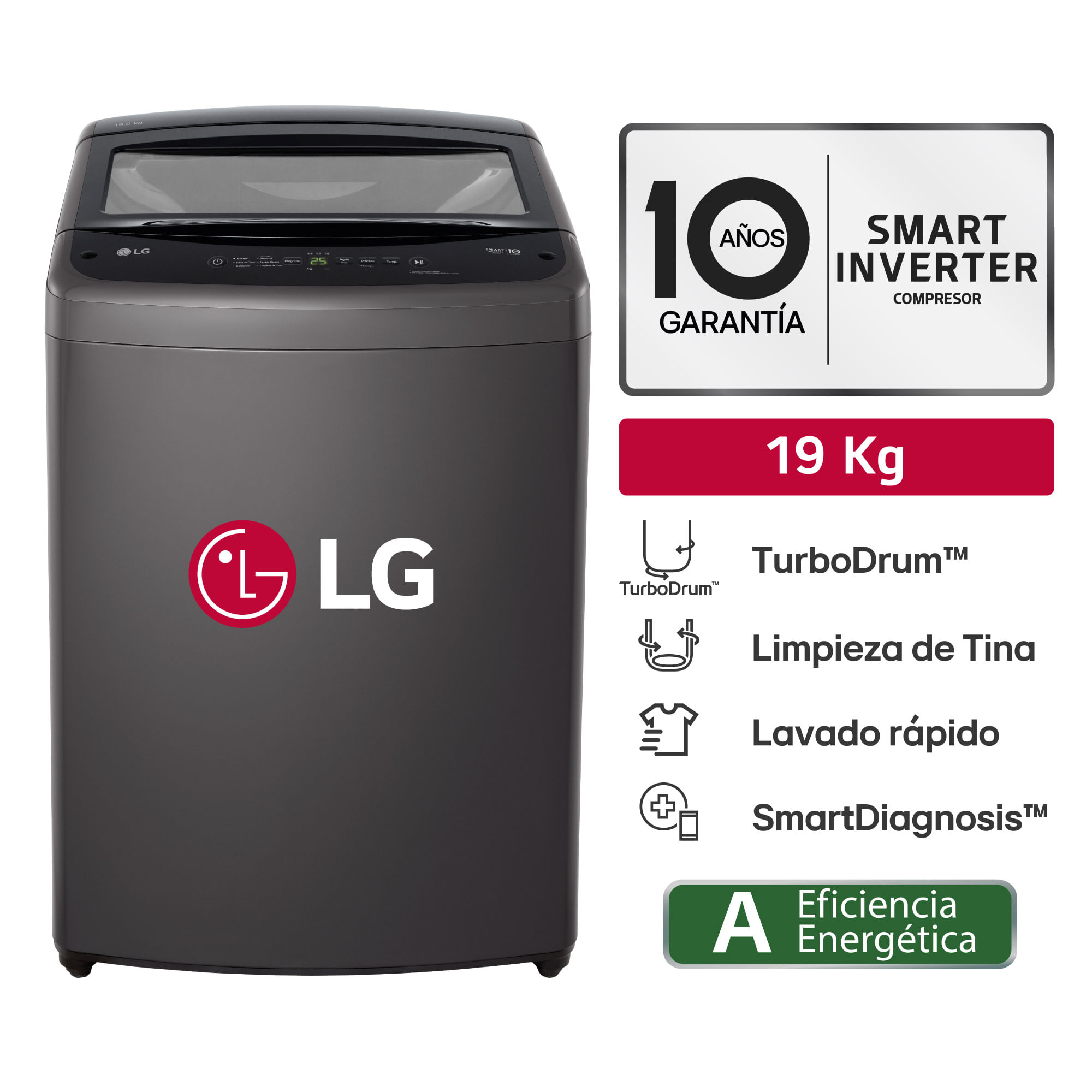 Lavadora LG Carga Superior 19 Kg WT19BVTB Negro