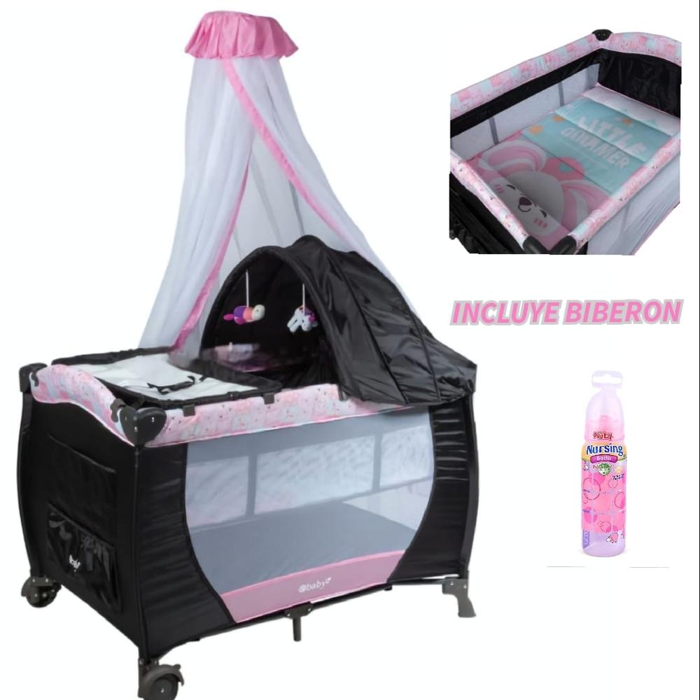 Cuna Corral para Bebe con Tull Mecedora Rosado Ebaby