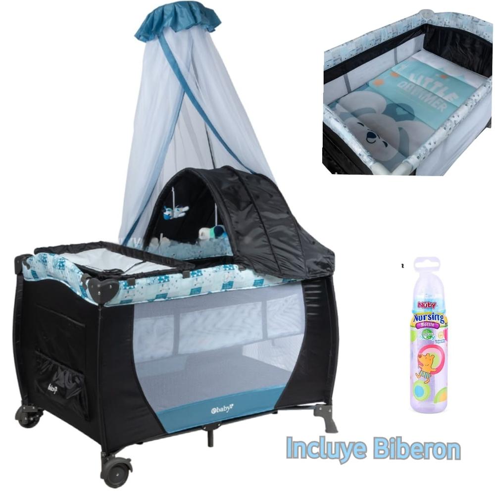 Cuna Corral para Bebe con Tull Mecedora Celeste Ebaby