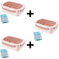 Combo Lonchera Taper Hermética + Cubiertos Rosado pack de 3x