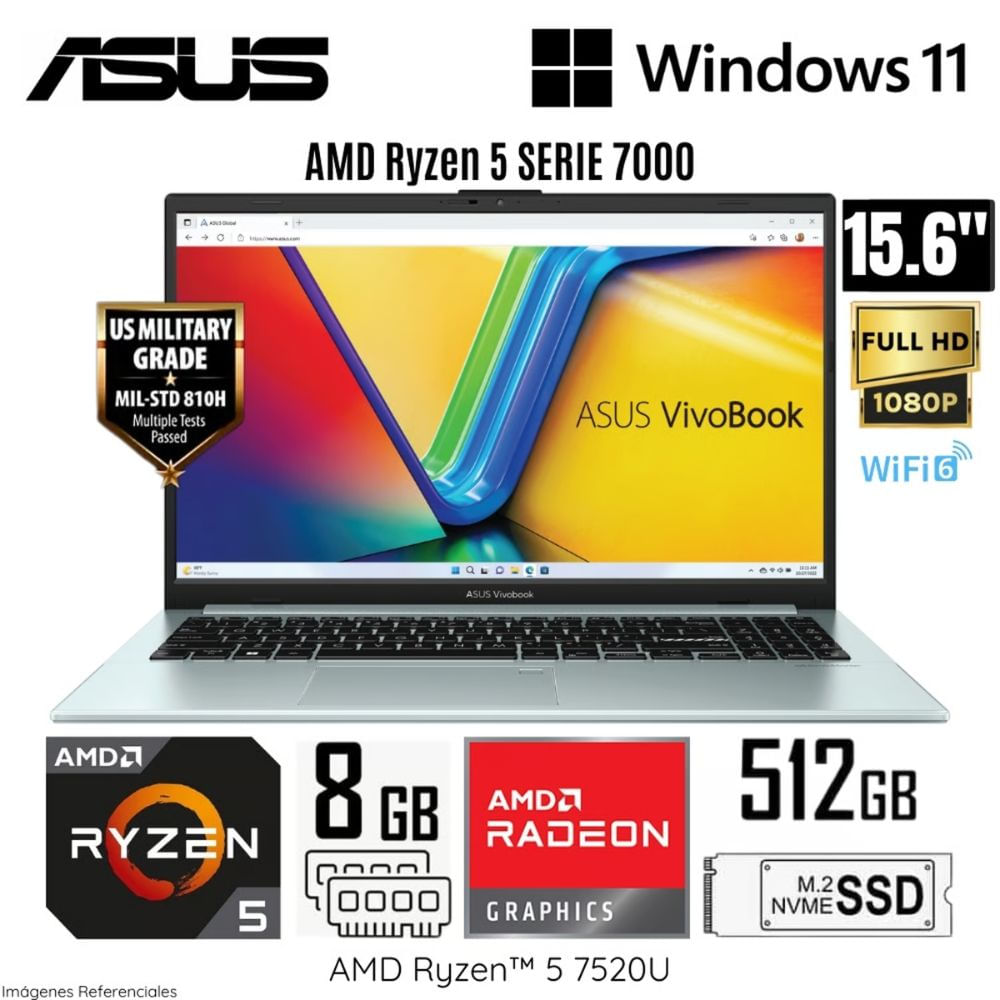 Laptop Asus VivaBook Go 15 E1504FA AMD Ryzen 5 7520U 8GB RAM 512GB RAM 15.6"" FHD WIN 11