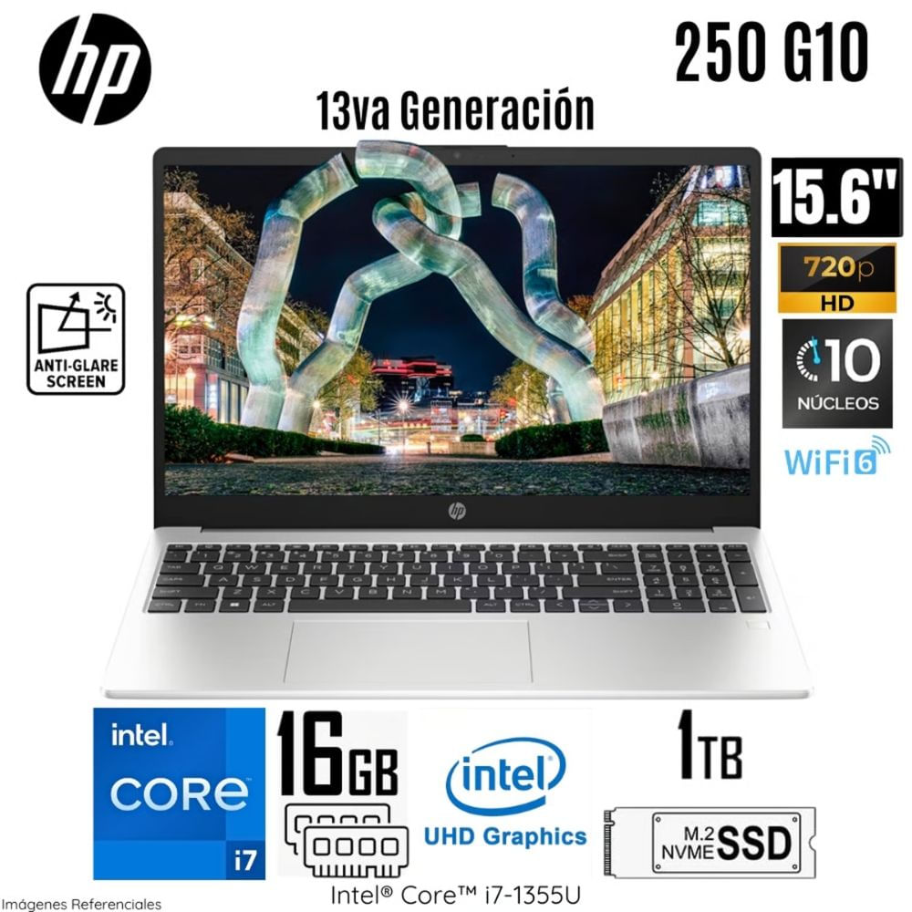 Laptop HP 250 G10 Intel Corei7-1355U 16GB RAM 1TB SSD 15.6"" Free Dos (9S7D1LS#ABM) - Silver