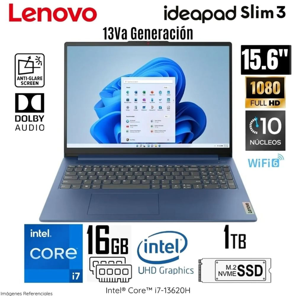 Laptop Lenovo IdeaPad Slim 3 15IRH8 Intel Core i7-13620H 16GB DDR5 RAM 1TB SSD 15.6"" FHD 83EM00ADLM