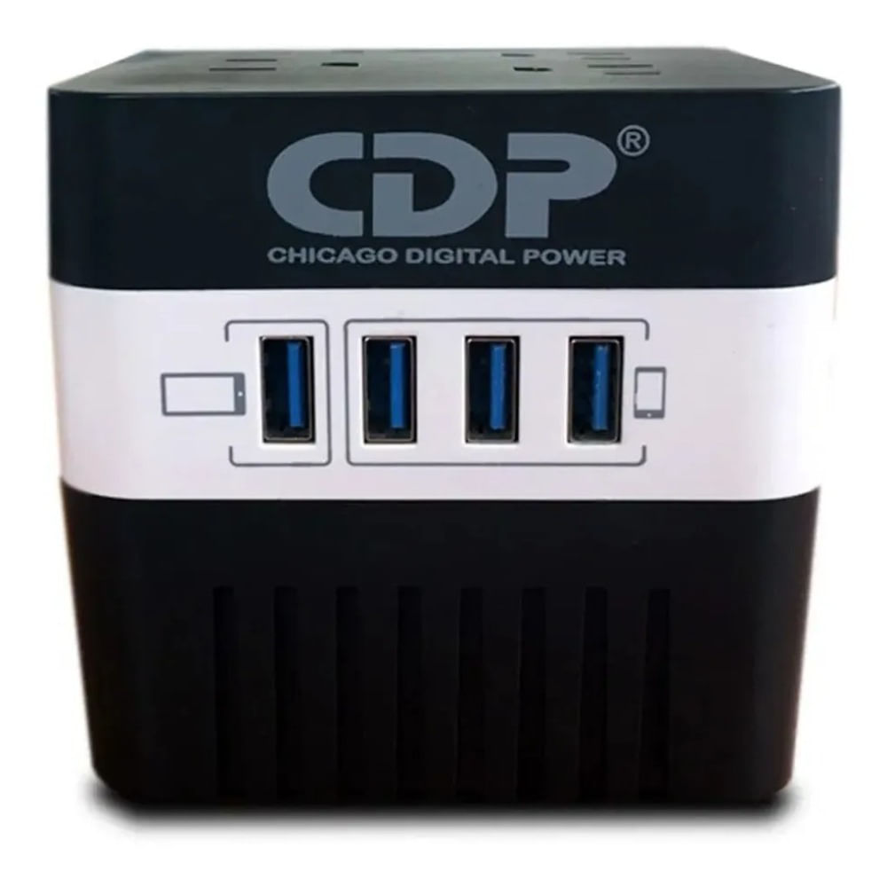 Estabilizador Cdp Ru-avr6041 600va/300w 4 Salidas 4 Usb B/n Negro