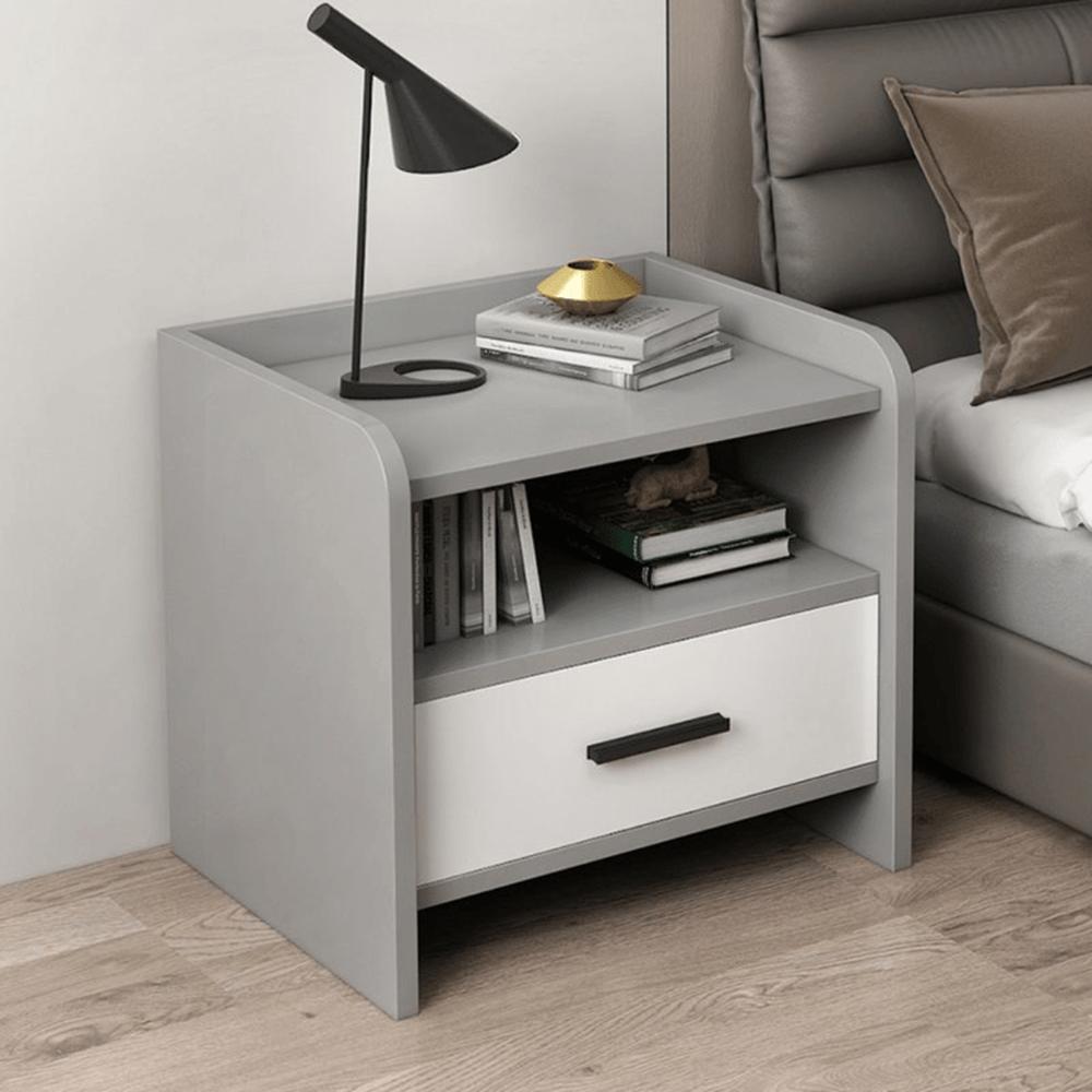 Velador Atenas 1 Cajón - Gris y Blanco
