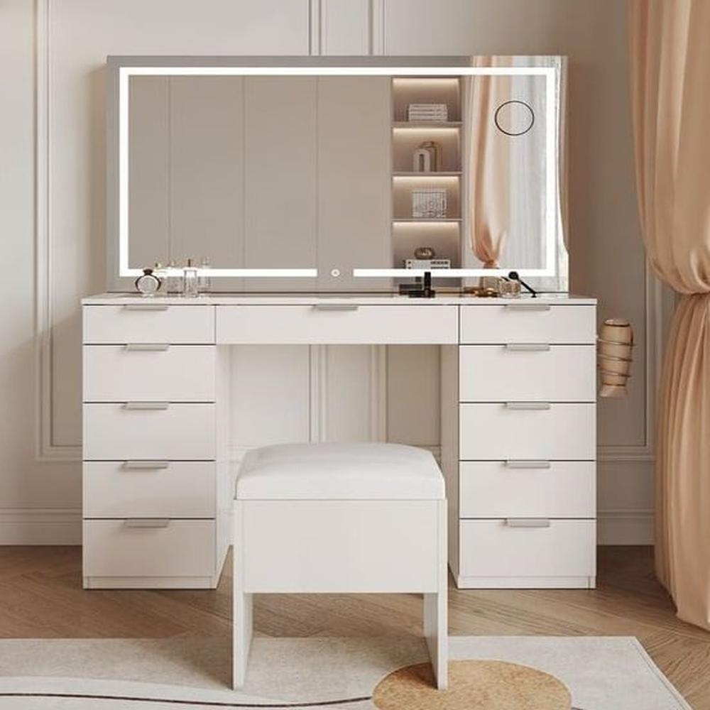 Tocador Joyero Eva + Puff - Blanco