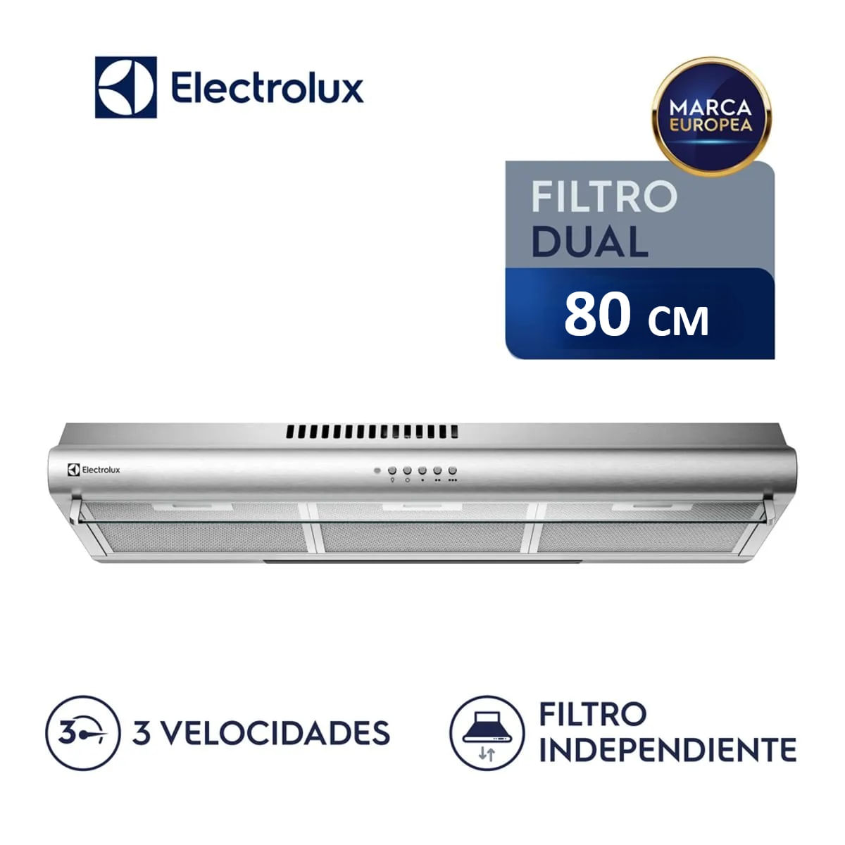 Campana Extractora de 80 cm 3 Vel Electrolux EJSE302TBJS Acero