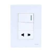 Placa Armada Orange: Interruptor + Tomacorriente Vitro Blanco