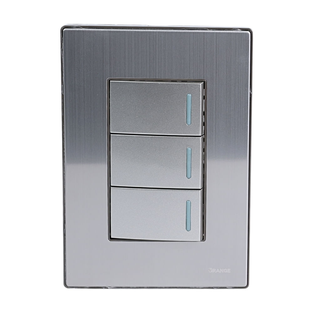Placa Armada Orange: Interruptor Triple Acero Inoxidable