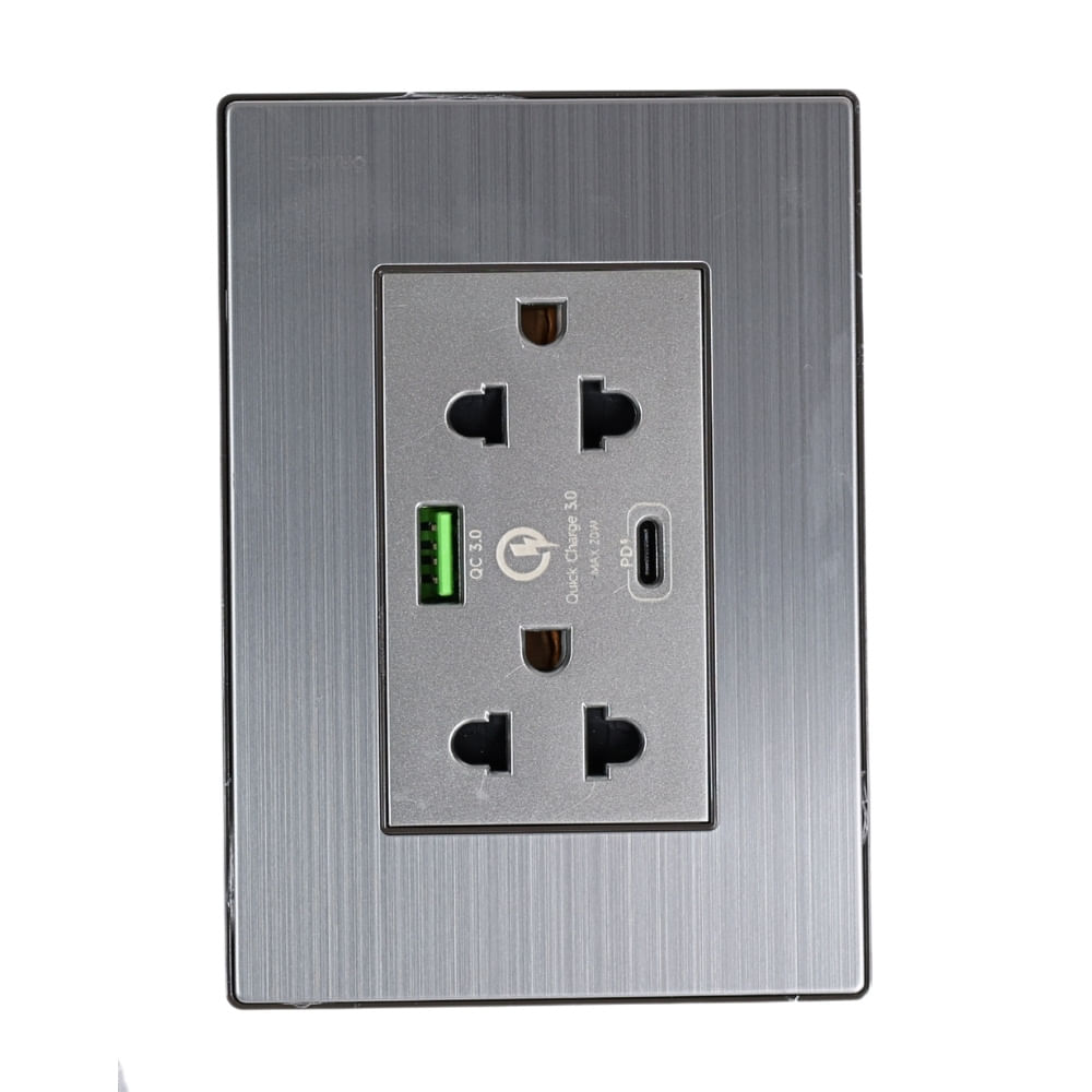 Tomacorriente Doble Universal Orange Inox Lt USB + C 20w