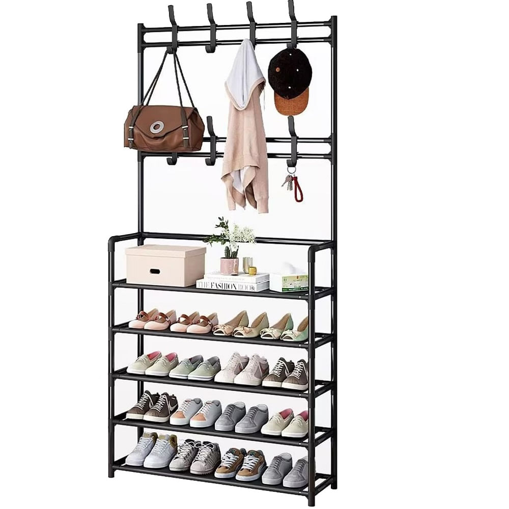 Zapatera con Perchero Organizador de 5 Niveles 171cm Negro