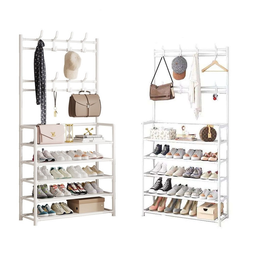Zapatera con Perchero Organizador de 5 Niveles 171cm Blanco