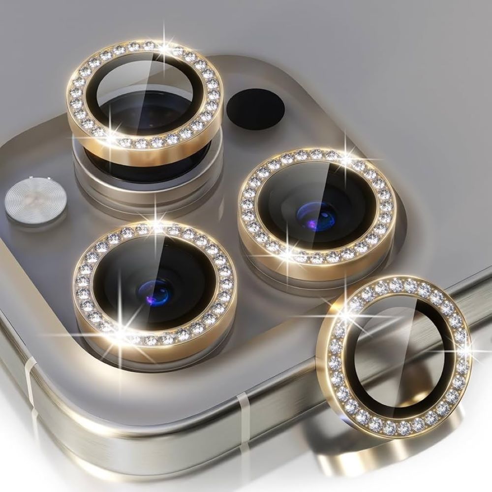 Micas de cámara individuales piedras para iphone 14 pro 14 pro max dorado