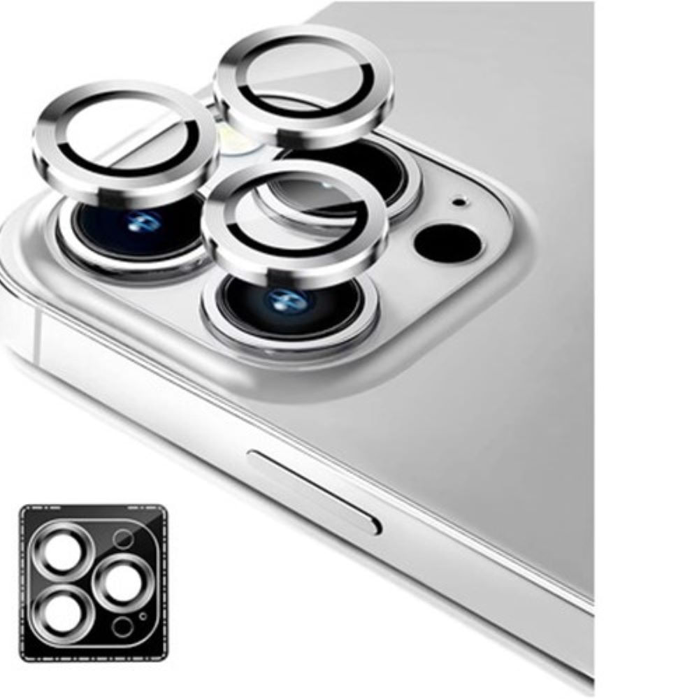 Micas de cámara individuales metal para iphone 14 pro 14 pro max plata