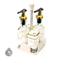 Set De Dispensador De Aceite Vinagre Y Condimenteros Especieros 4 Piezas Blanco
