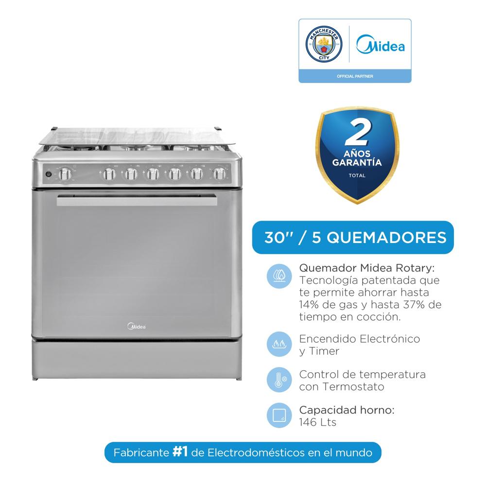 Cocina a Gas Midea Venus 30” 5 Quemadores Acero Inoxidable