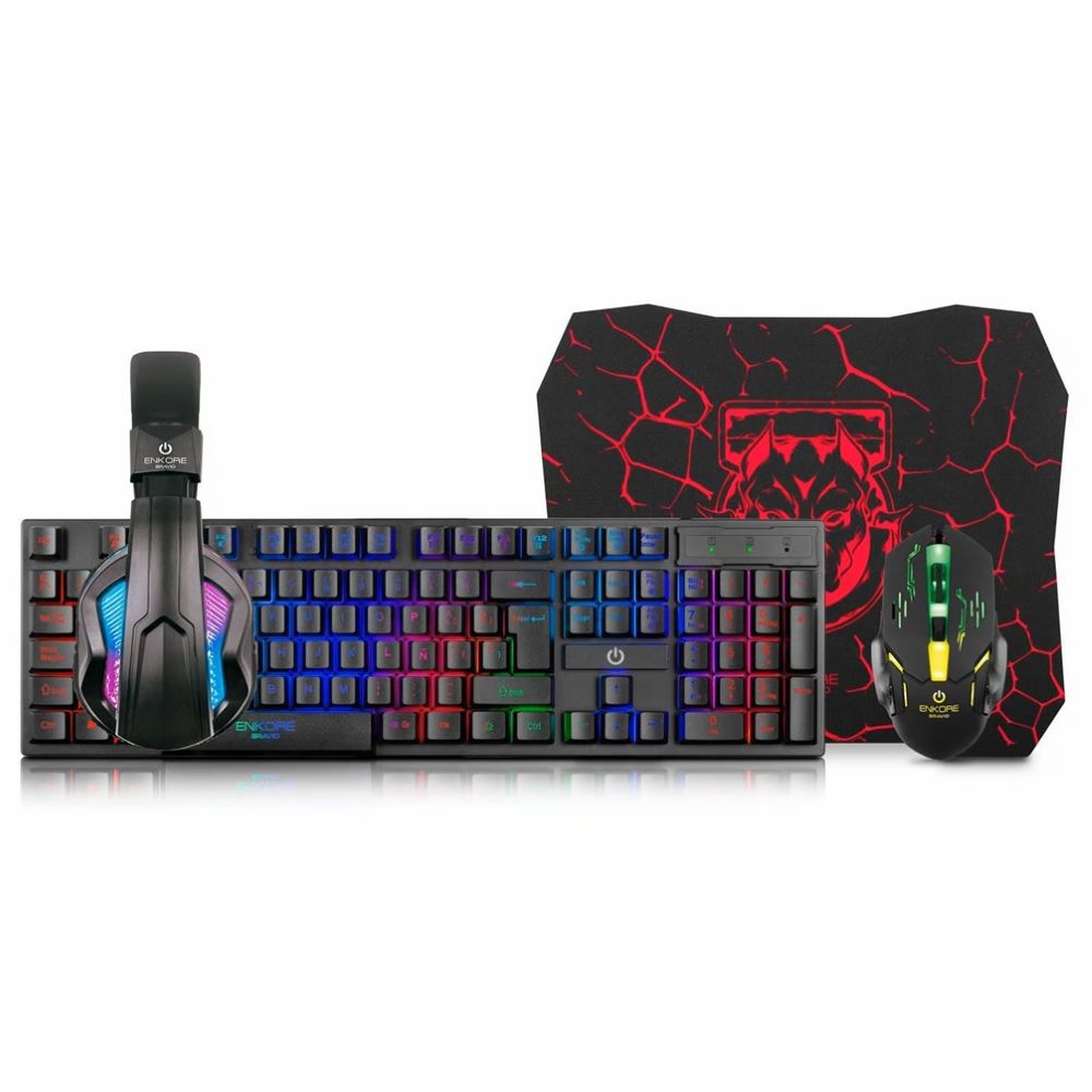 Combo 4 en 1 teclado, audifono, mouse y pad enkore bravio g1000-4