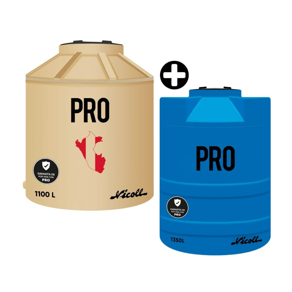 COMBO Tanque de agua Arena Pro 1100 litros + kit de accesorios + Cisterna 1350L Azul y kit de accesorios
