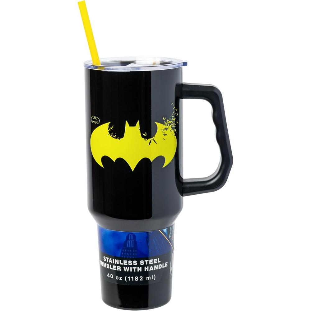 Batman | Vaso de acero inóxidable con asa y pajita de 40 OZ