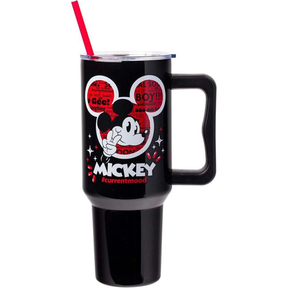Disney | Vaso de acero inóxidable con asa y pajita de 40 OZ | Mickey Black
