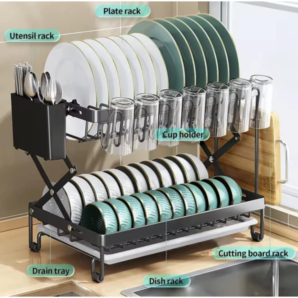 Escurridor de Platos de Cocina Organizador Plegable Soporte Utensilios