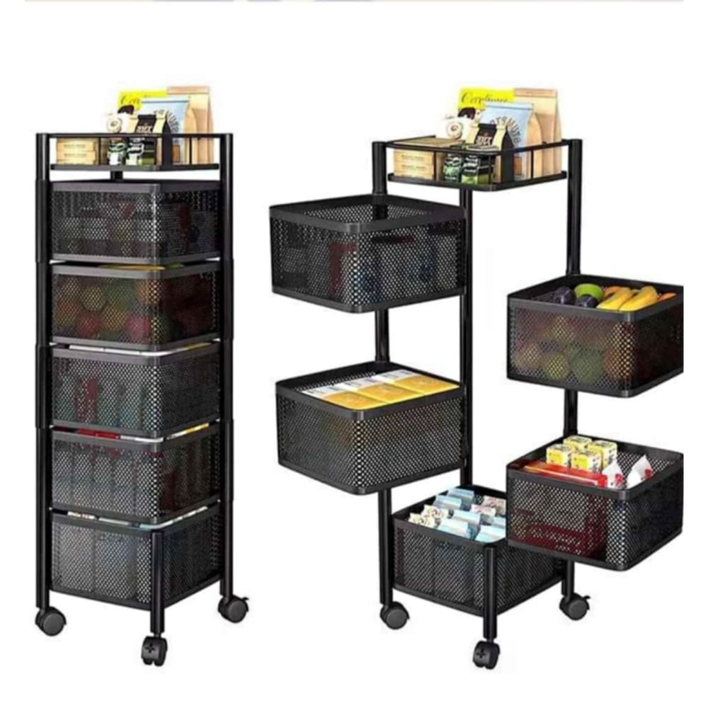 Cesta Carrito de Cocina Giratorio Organizador de 5 Niveles con Ruedas