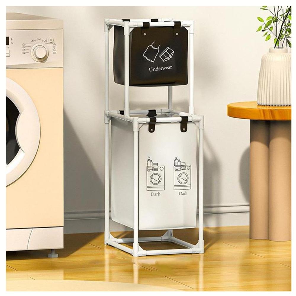 Cesto de Ropa 2 Niveles 2 Compartimientos para Lavandería 102x44x31 cm Blanco