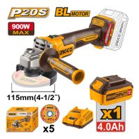 Amoladora Angular Brushless Ingco 20V 900W 4 1/2'' 115MM + Batería 4.0AH + Cargador CAGLI261521