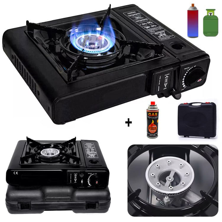 Cocina a Gas Portátil 1 Hornilla 2 en 1 + Gas 480ml Camping