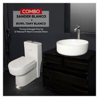 Combo Sander Blanco + Bowl Tany Blanco + Desagüe Pop Up S/Rebose P/Bowl Cromado  -  Stone