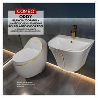 Combo Oddy Blanco c/ Dorado + Lavatorio Roli Blanco c/ Dorado + Desagüe Pop Up Dorado  -  Stone