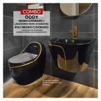 Combo Oddy Negro c/ Dorado + Lavatorio Roli Blanco c/ Dorado + Desagüe Pop Up Dorado  -  Stone