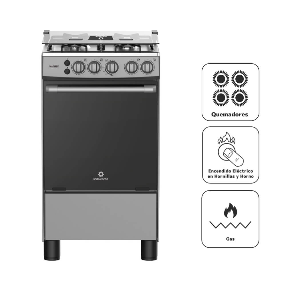 Cocina a Gas INDURAMA 4 Quemadores Matisse Gris
