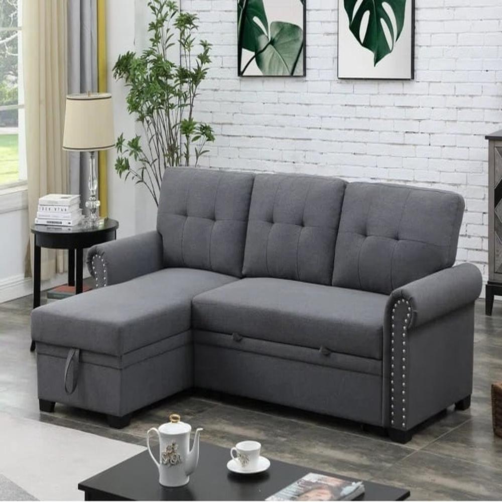 Sofá Seccional Cama Ruiz + Baul Izquierdo - Gris Claro