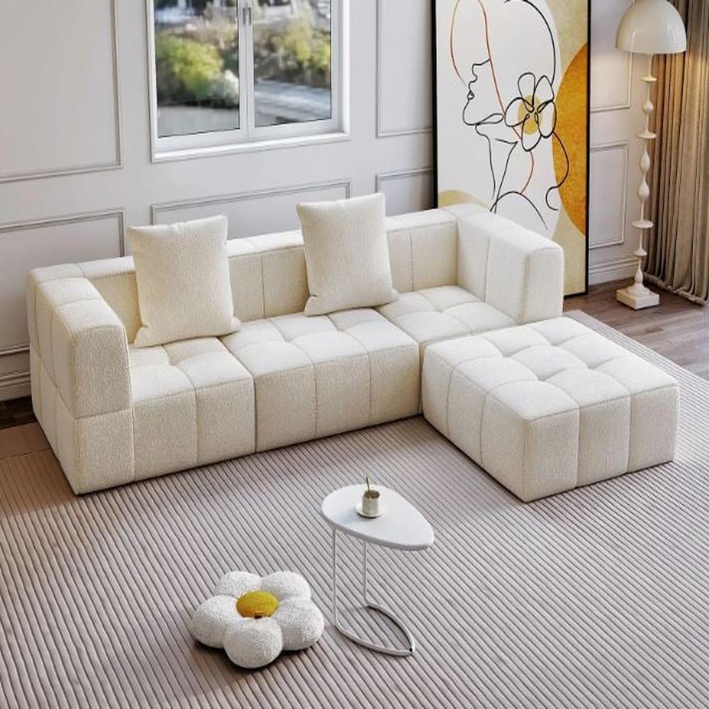 Sofa Seccional Jiangxi 3 Cuerpos + Puff - Ivory