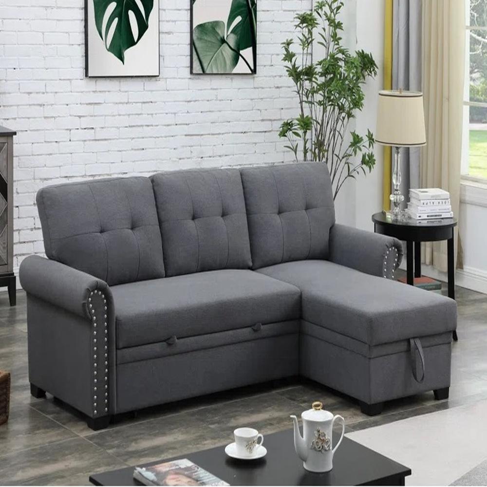 Sofá Seccional Cama Ruiz + Baúl Derecho - Gris Claro