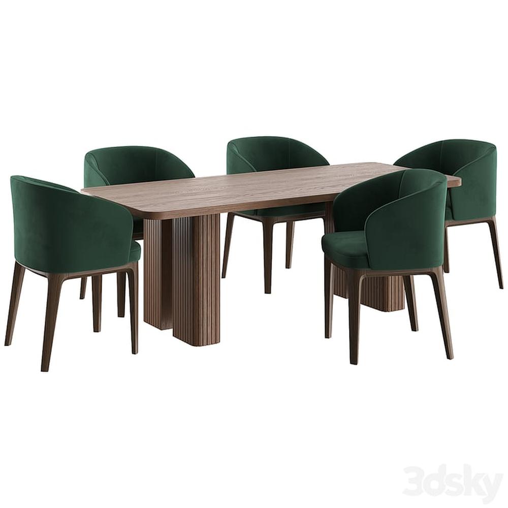 Juego de Comedor Emilia 6 Sillas - Marrón y Verde