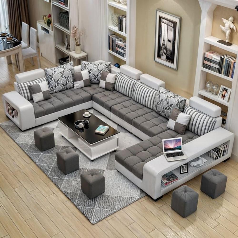 Sofá Modular Catanzaro 6 piezas + Puff - Gris y Negros