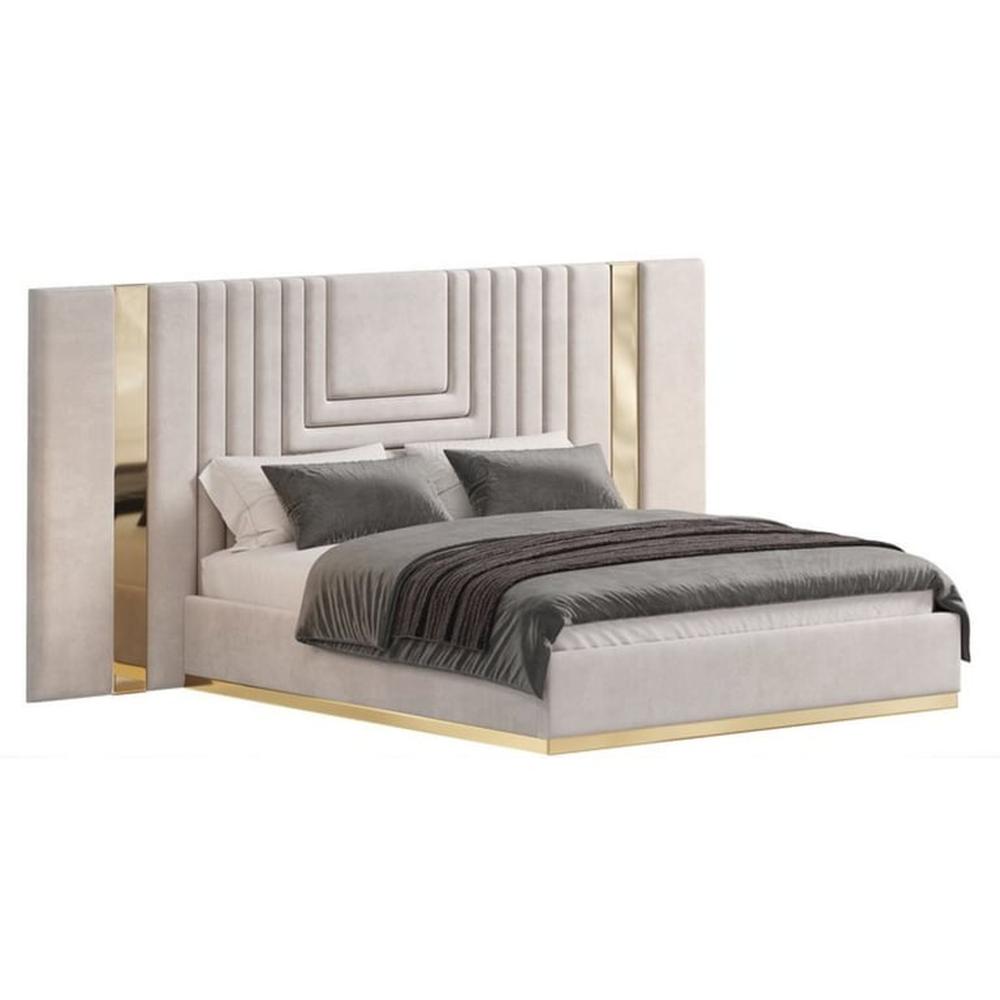 Cama Tapizada Madlen Queen Plz - Beige y Dorado