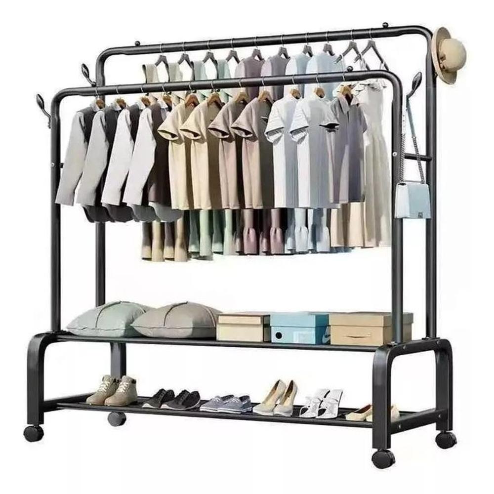 Estante Organizador Ropa con Estante de 2 Niveles Perchero Con Ruedas