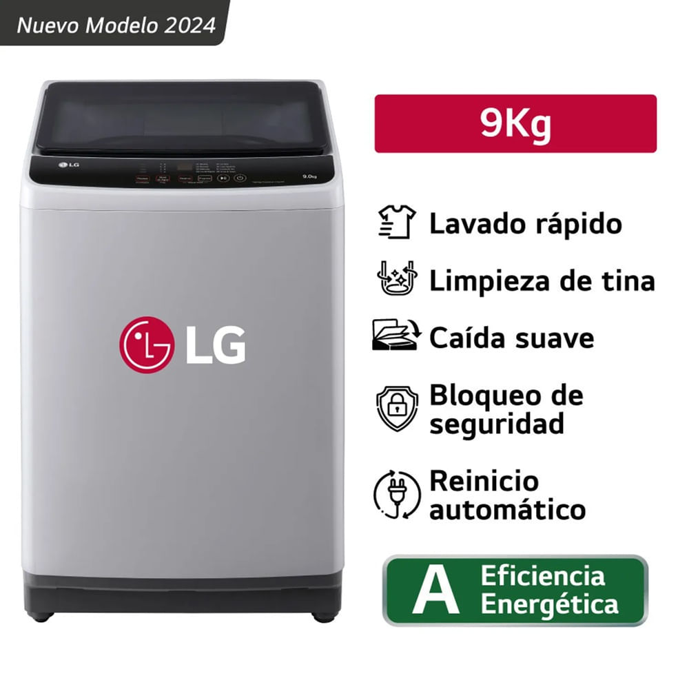 Lavadora de Carga Superior, Lavado Rápido y Limpieza de Tina LG WT9GL 9 Kg Gris