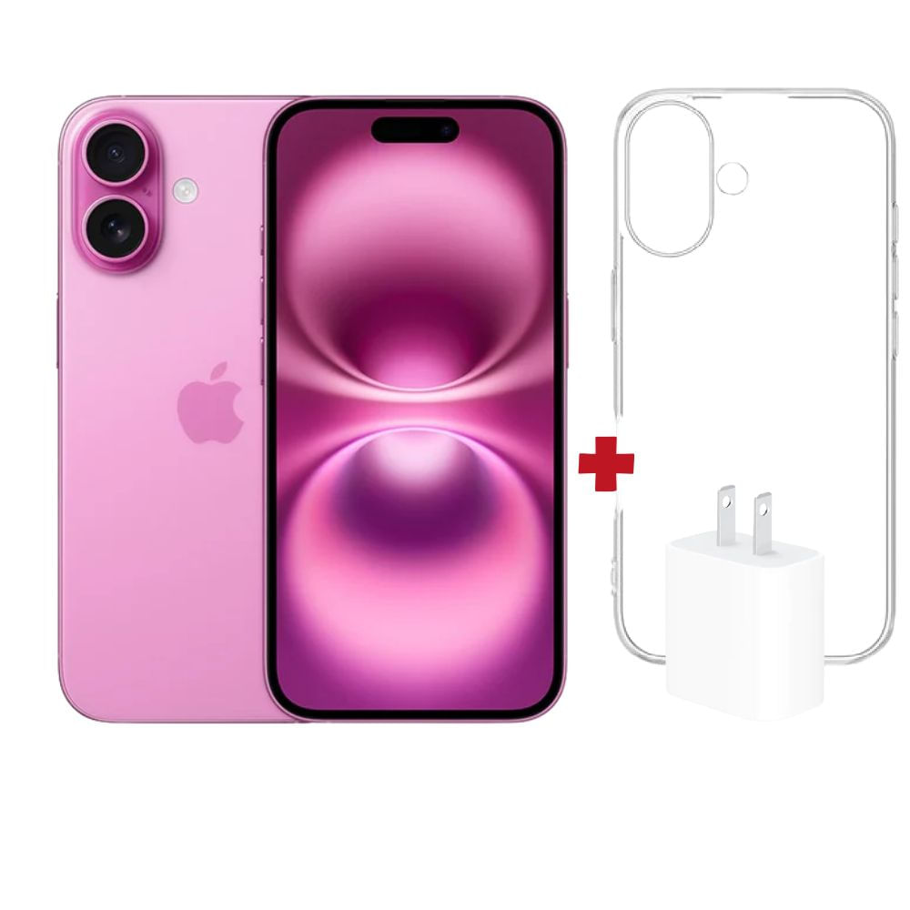iPhone 16 128GB Rosa (CHIP FISICO) + Case + Cargador USB-C 20W