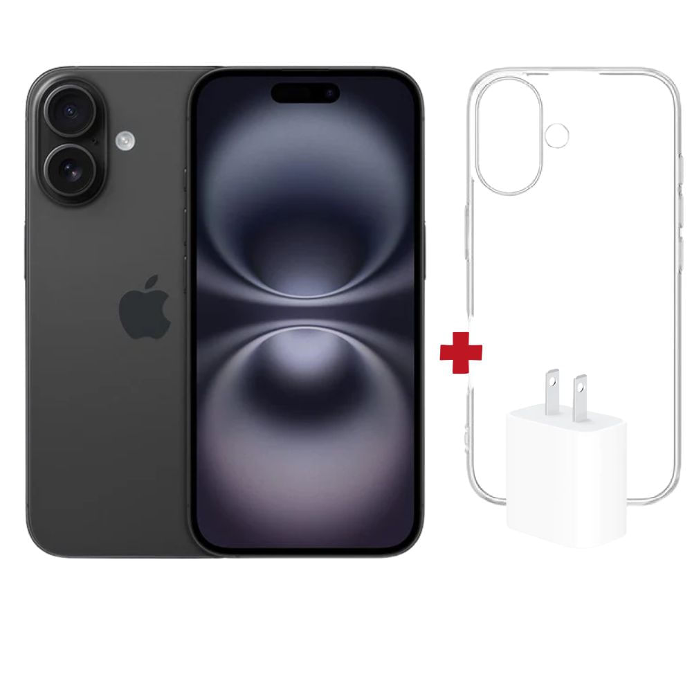 iPhone 16 128GB Negro (CHIP FISICO) + Case + Cargador USB-C 20W