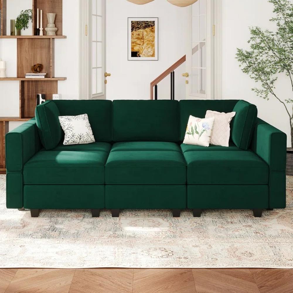 Sofá Acolchado Lexy 3 + 1 + 1 + Puff Baul - Verde