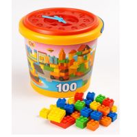 Balde Con Bloques 100Pzas Y Tapa De Reloj Para Niños