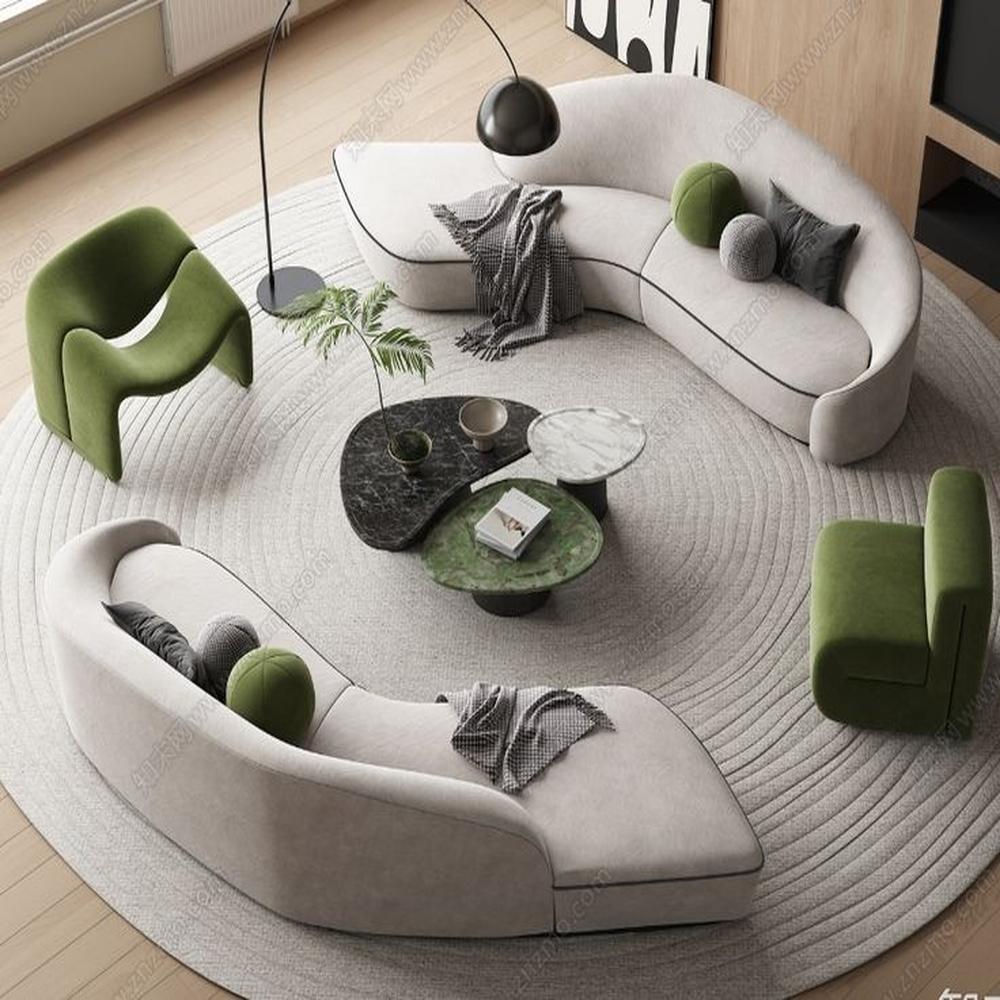 Sofá Orgánico Vogue 3+3+1+1+ Mesa de Centro - Beige y Verde